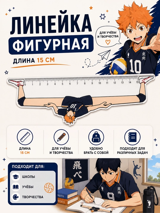Линейка для школы аниме 15 см - 