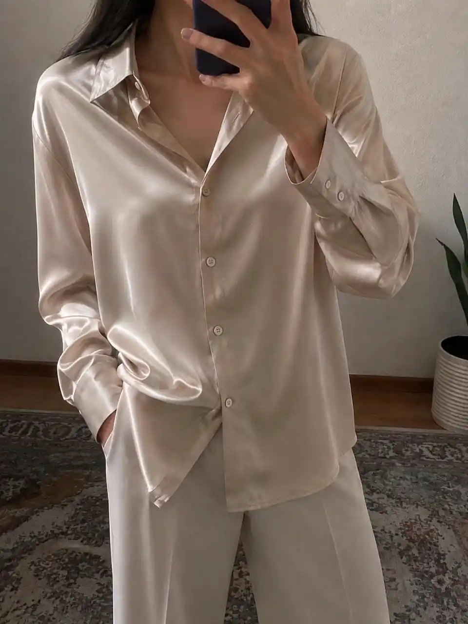 Ayollar atlas ko'ylagi, uzun yengli bluzka, klassik libosli ofis bluzkasi S–3XL