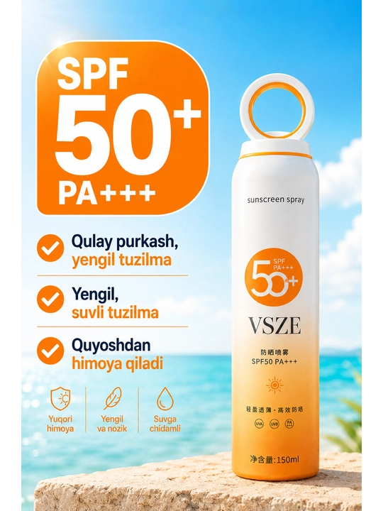 Quyoshdan himoya spreyi VSZE SPF50 PA+++, 150 ml, yengil tuman