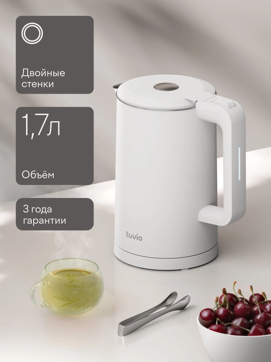 Ikki qavatli 1,7 l elektrchoynak va zanglamaydigan po‘latdan yasalgan kolba Tuvio TKP0317