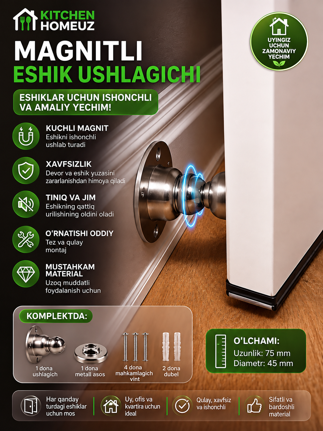 Magnitli eshik ushlagichi — eshikni ochiq holatda mahkam ushlab turish uchun qulay yechim!