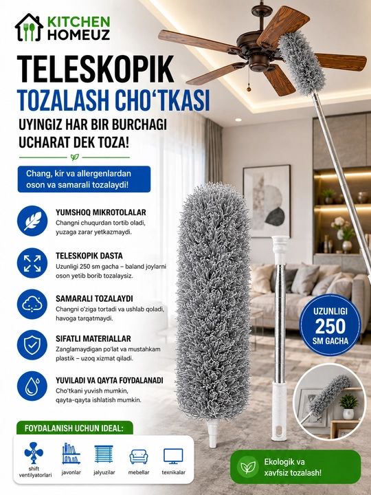 Teleskopik mikrofiber tozalash cho‘tkasi