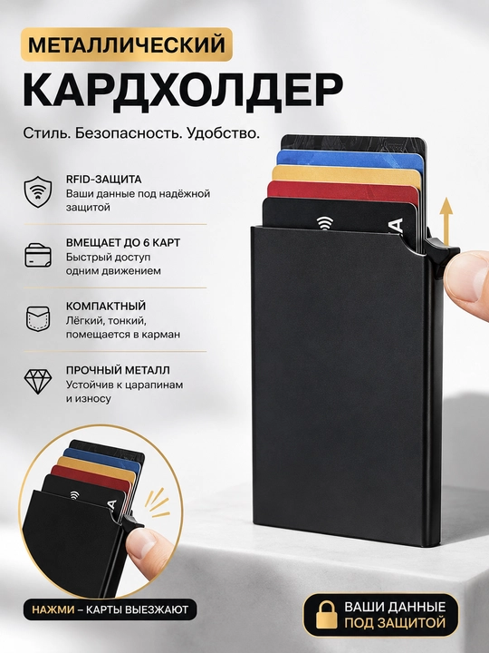 Metall kardxolder-RFID himoyasi, ixcham va ishonchli, hujjatlar uchun taktik