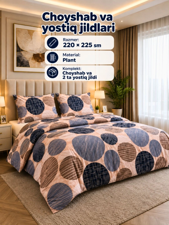 Yotoq to‘plami, ikki kishilik, 220*225, bir kishilik, 220*150, yostiqlar, 70*50