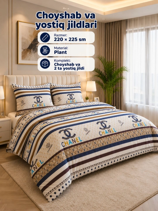 Yotoq to‘plami, ikki kishilik, 220*225, bir kishilik, 220*150, yostiqlar, 70*50