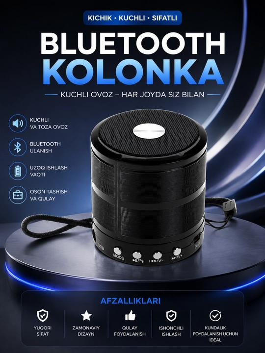 WS-887 Bluetooth Kolonka Simsiz Karnay FM Radio USB TF AUX Portativ Dinamik Qora - 