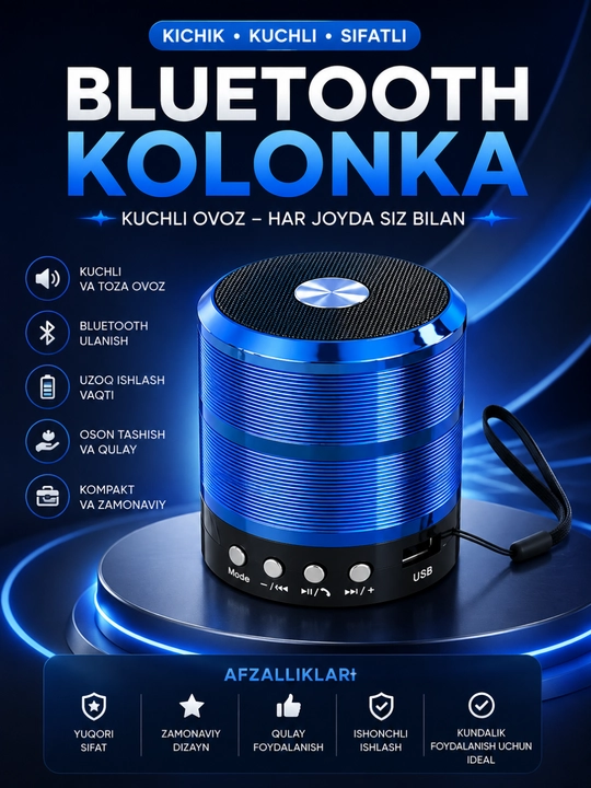 WS-887 Bluetooth Kolonka Simsiz Karnay FM Radio USB TF AUX Portativ Dinamik Qora - 