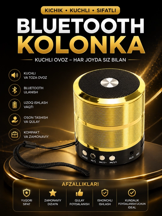 WS-887 Bluetooth Kolonka Simsiz Karnay FM Radio USB TF AUX Portativ Dinamik Qora - 