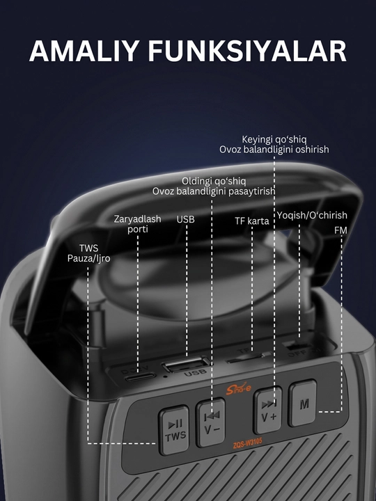 Katta simsiz kalonka Sing-e ZQS, kuchli bass, bluetooth, mikrofonli, karaoke, bayram uchun
