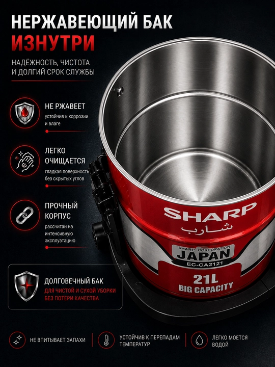 Sharp EC-CA2121 changyutgichi, quruq tozalash, quruq tozalash, yuviladigan filtr