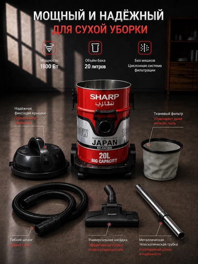 Sharp EC-CA2121 changyutgichi, quruq tozalash, quruq tozalash, yuviladigan filtr