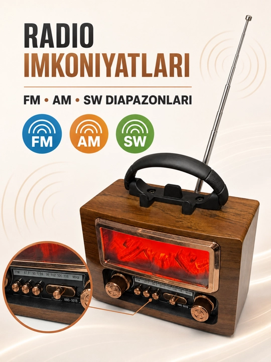 Колонка-радио NNS NS-901BT, Bluetooth, FM/AM/SW, USB/TF, 1800 мАч, с подсветкой