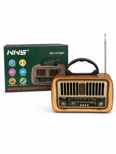 Kalonka,Retro radio NNS NS-7216BT, Bluetooth, AM/FM/SW, USB/TF, TWS, qayta quvvatlanadigan - 