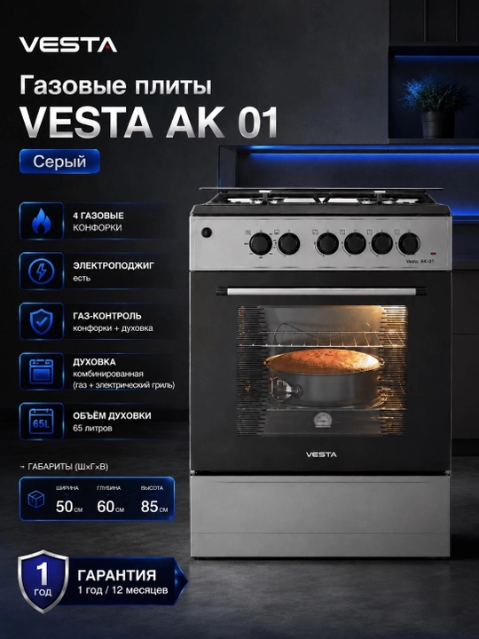 Gaz plitasi VESTA AK 01, Kulrang - 