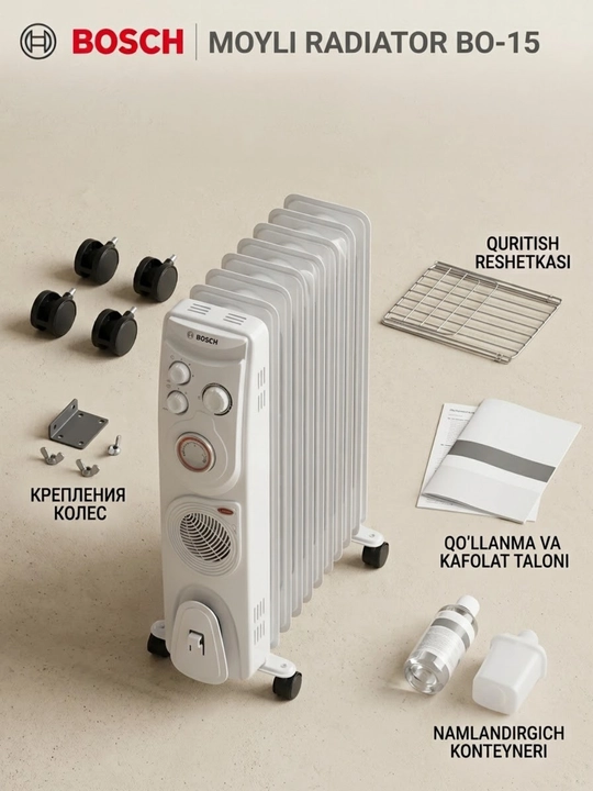 BOSCH moyli radiator isitgich, uylar va idoralar uchun