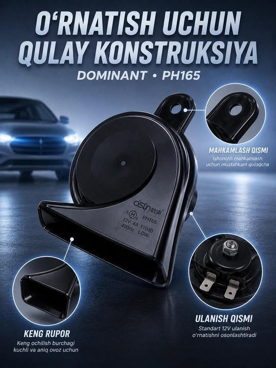 Avtomobil signali DOMINANT ODL165, 12V, ikki tonli 400/500 Hz, qora, 1 to‘plam