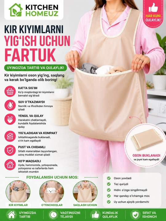 Kir kiyimlarni yig‘ish uchun fartuk