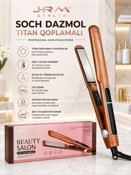 Professional soch tekislovchi dazmol JRM styler LCD displeyli