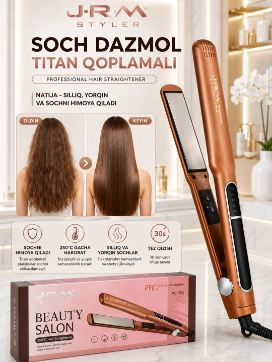 Professional soch tekislovchi dazmol JRM styler LCD displeyli