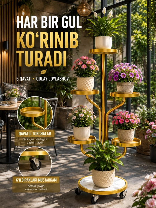Gullar uchun podstavka, dekorativ gul stendi, ko‘p qavatli o‘simliklar tokchasi