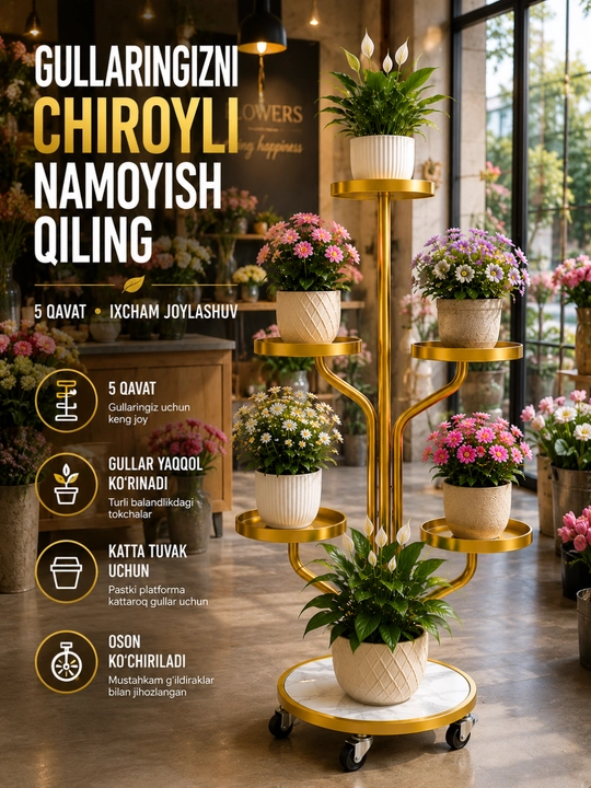 Gullar uchun podstavka, dekorativ gul stendi, ko‘p qavatli o‘simliklar tokchasi