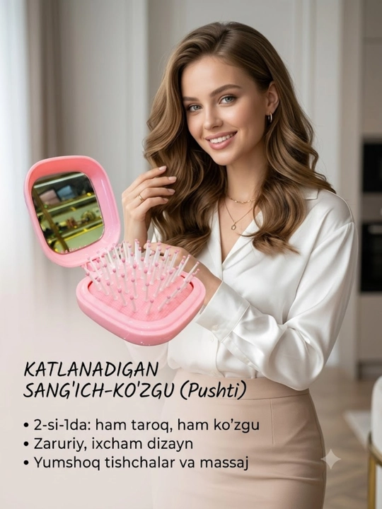 Cho‘ntak massaj tarog‘i, ko‘zguli yig‘ma mini cho‘tka