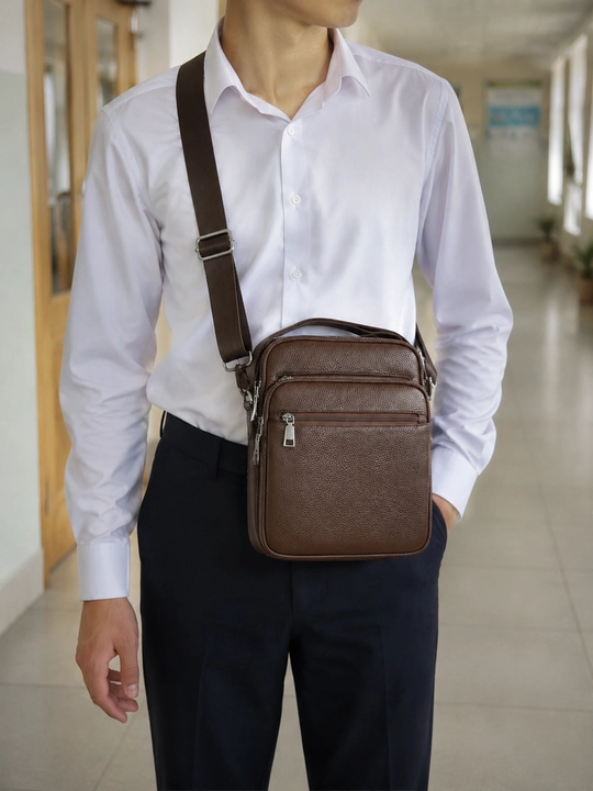 Мужская сумка через плечо из экокожи, Crossbody, 3 отделения