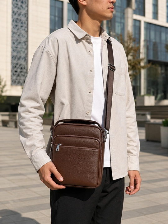 Мужская сумка через плечо из экокожи, Crossbody, 3 отделения - 