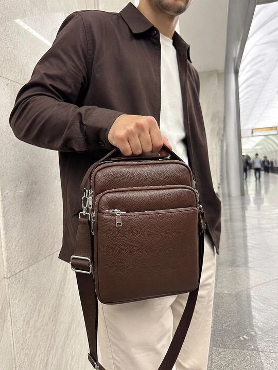 Мужская сумка через плечо из экокожи, Crossbody, 3 отделения