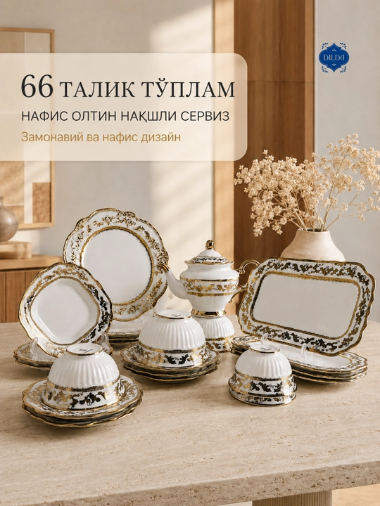 Oshxona chinni idishlari to'plam, 36 va 34 ta buyum,6 kishiga mo'ljallangan nonushta nabor - 