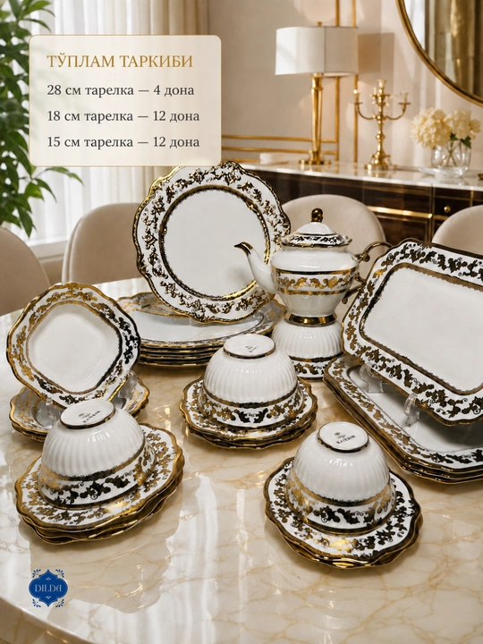 Фарфоровый набор столовой посуды, 36 и 34 предметов, на 6 персон, тарелки, чашки, пиалы
