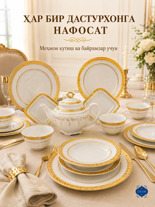 Фарфоровый набор столовой посуды, 36 и 34 предметов, на 6 персон, тарелки, чашки, пиалы