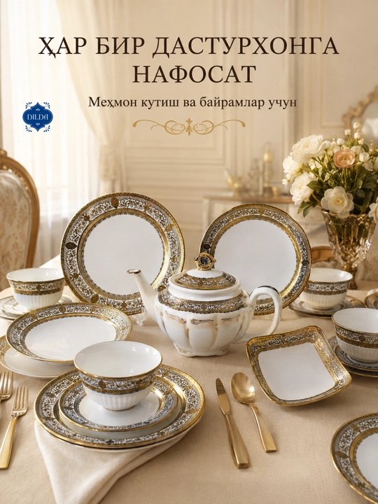 Фарфоровый набор столовой посуды, 36 и 34 предметов, на 6 персон, тарелки, чашки, пиалы