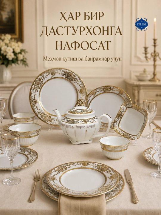 Фарфоровый набор столовой посуды, 36 и 34 предметов, на 6 персон, тарелки, чашки, пиалы