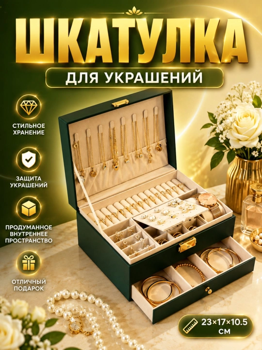 Шкатулка для украшений, органайзер для хранения бижутерии - 