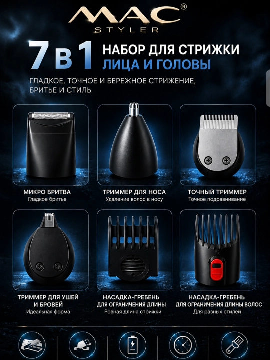 Simsiz soch olish mashinasi, MAC  LED displeyli soqol trimmer