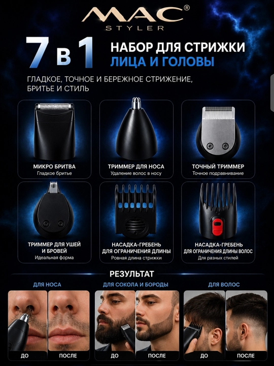 Simsiz soch olish mashinasi, MAC  LED displeyli soqol trimmer