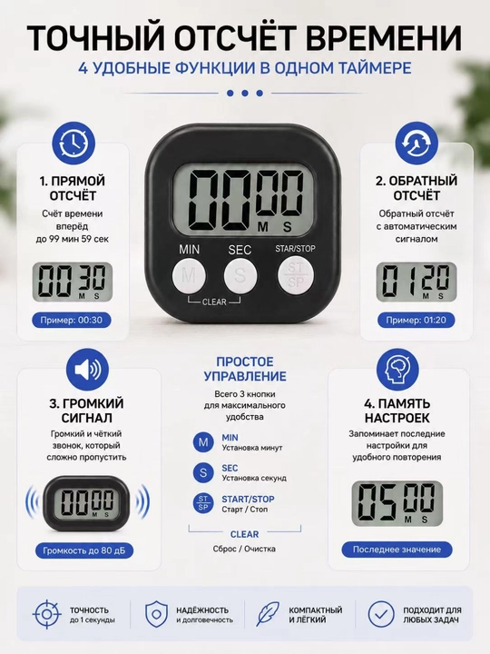 Кухонный электронный таймер на магните, громкий звук, для яиц, с батареей