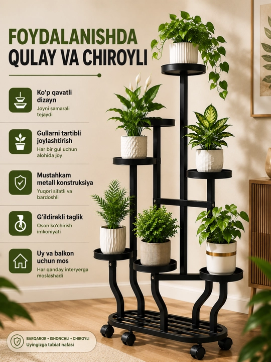 Gullar uchun podstavka, dekorativ gul stendi, ko‘p qavatli o‘simliklar tokchasi