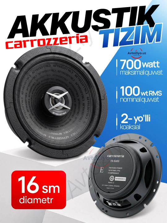 Carrozzeria TS-E655, 16sm, 2 yo‘lli koaksial avtomobil kalonkalar, 840 W - 