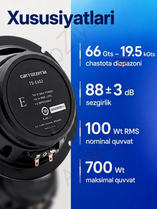 Carrozzeria TS-E655, 16sm, 2 yo‘lli koaksial avtomobil kalonkalar, 840 W