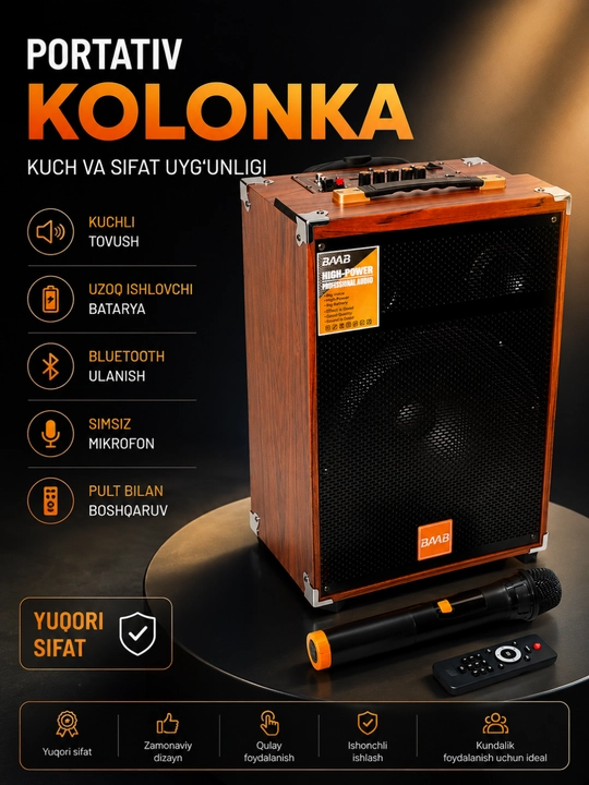 Simsiz mikrofon va pultli ko‘p funksiyali Bluetooth karaoke karnay - 