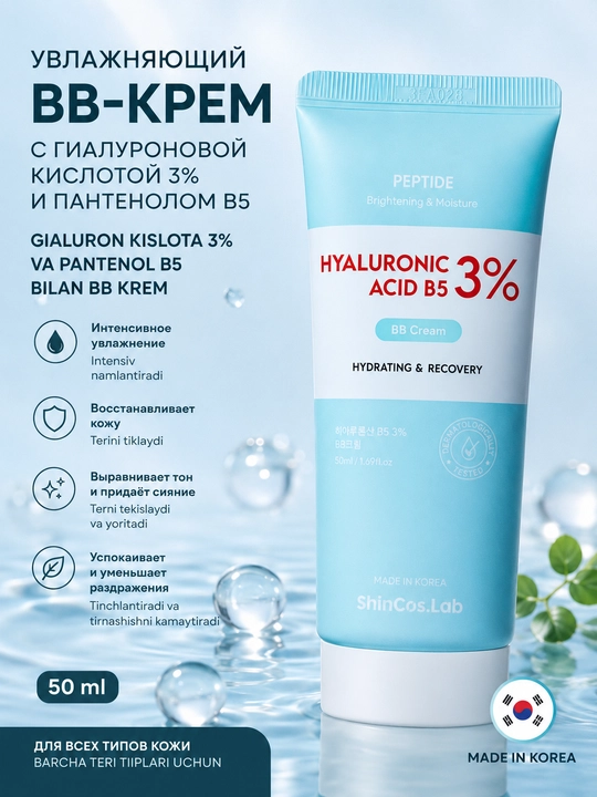 ShinCos.Lab Hydrating & Recovery Hyaluronic Acid B5 3% pantenolli BB kremi, 50 ml - 