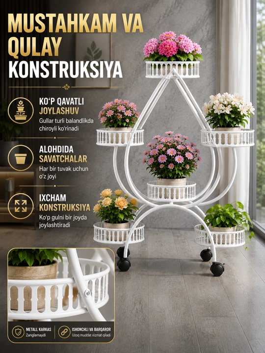 Gullar uchun podstavka, dekorativ gul stendi, ko‘p qavatli o‘simliklar tokchasi