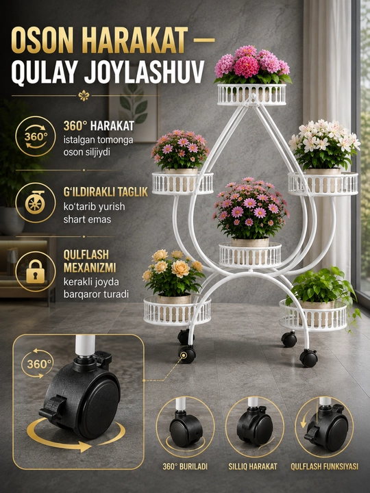 Gullar uchun podstavka, dekorativ gul stendi, ko‘p qavatli o‘simliklar tokchasi