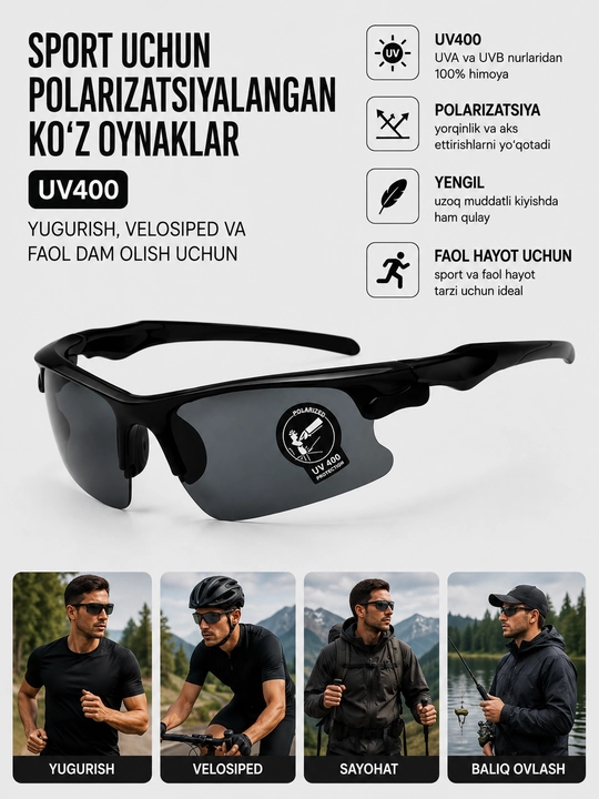 Спортивные поляризованные очки UV400, для бега, велосипеда