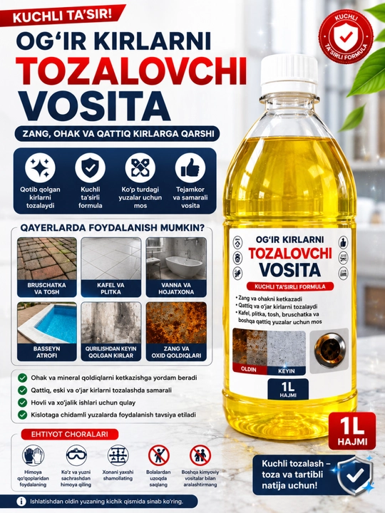 Og‘ir iflosliklarni ketkazish uchun vosita, 1 litr - Zang, ohak va karashlarga qarshi - 