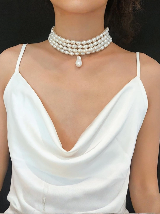 Ayollar uchun brend uslubidagi tilla rang choker, nafis taqinchoq, marjon va zanjir marjon