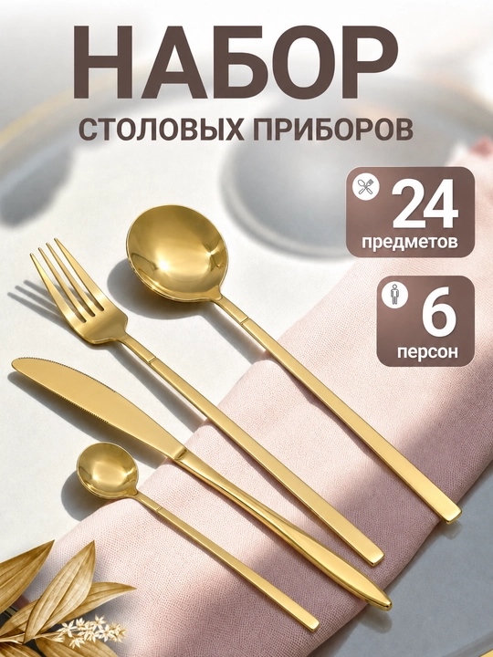 Oshxona anjomlari 24 dona, qoshiq, choy qoshiq, vilka, pichoq to‘plami - 