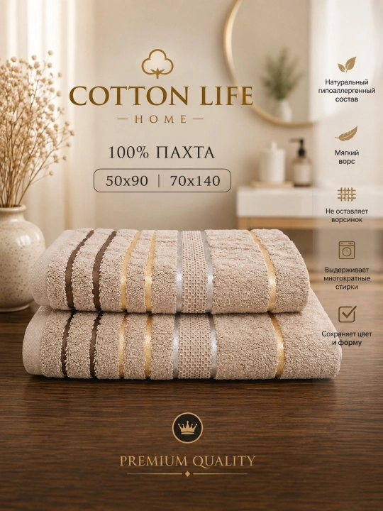COTTON LIFE Полотенце для лица и бани - 600 г/м² - 100% хлопок - 50×90 - 70×140